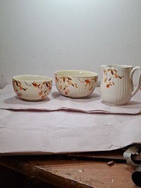 3 Vintage Hall's Superior Quality Autumn Leaf Mary Dunbar Dishes